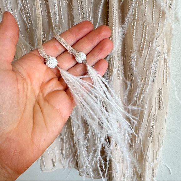 HAUTE HIPPIE • Winds of Change Beaded Feather Silk Slip Dress in Buff - Picture 12 of 16